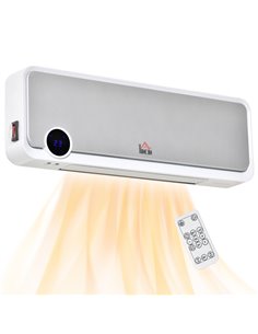 HOMCOM Wall Downflow Heater 2 Heat and Fan 1000W/2000W, Electric Space Heater with Timer Remote Oscillating, for Bedroom Home Of