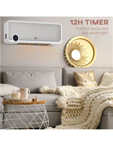HOMCOM Wall Downflow Heater 2 Heat and Fan 1000W/2000W, Electric Space Heater with Timer Remote Oscillating, for Bedroom Home Of