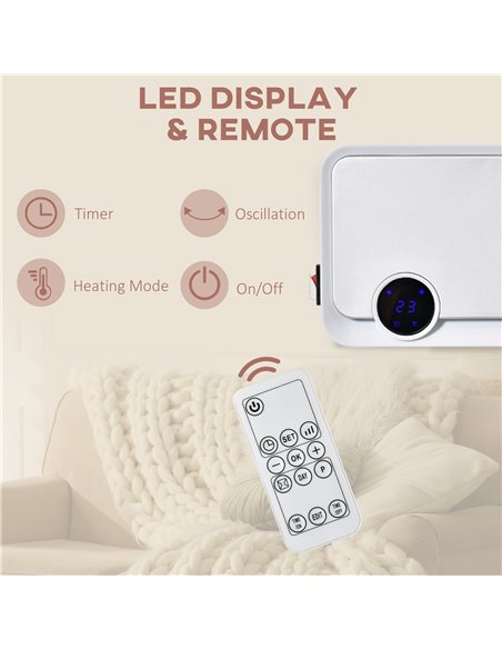 HOMCOM Wall Downflow Heater 2 Heat and Fan 1000W/2000W, Electric Space Heater with Timer Remote Oscillating, for Bedroom Home Of - pic 107769 | FastDaddyshop