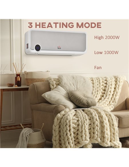 HOMCOM Wall Downflow Heater 2 Heat and Fan 1000W/2000W, Electric Space Heater with Timer Remote Oscillating, for Bedroom Home Of - pic 107771 | FastDaddyshop