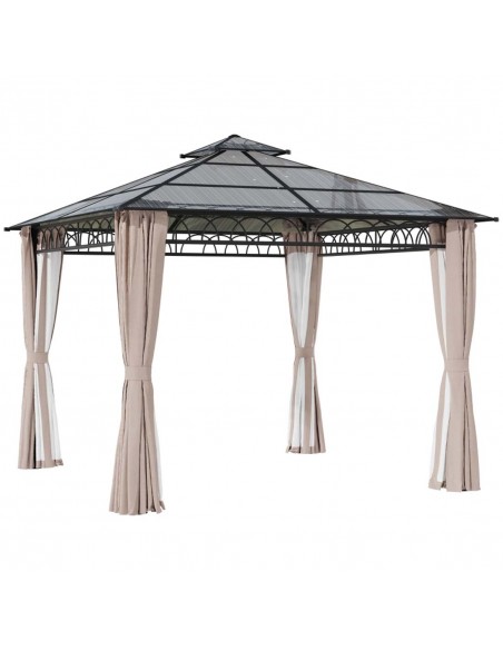 Outsunny 3x3 m Outdoor Polycarbonate Gazebo with Galvanised Steel Frame, Nettings & Curtains - pic 10780 | FastDaddyshop