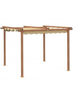 Outsunny 3x3 m Outdoor Pergola Canopy with Retractable Roof Aluminium Frame for Garden, Khaki