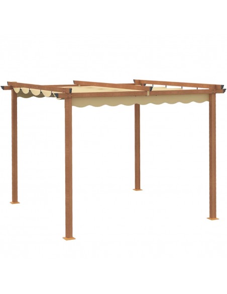 Outsunny 3x3 m Outdoor Pergola Canopy with Retractable Roof Aluminium Frame for Garden, Khaki - pic 10781 | FastDaddyshop