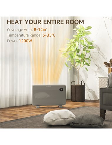 HOMCOM 1200W Electric Convector Heater, Freestanding or Wall Mounted, Space Heater with Adjustable Thermostat, Timer, Grey 820-3