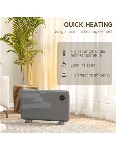 HOMCOM 1200W Electric Convector Heater, Freestanding or Wall Mounted, Space Heater with Adjustable Thermostat, Timer, Grey 820-3