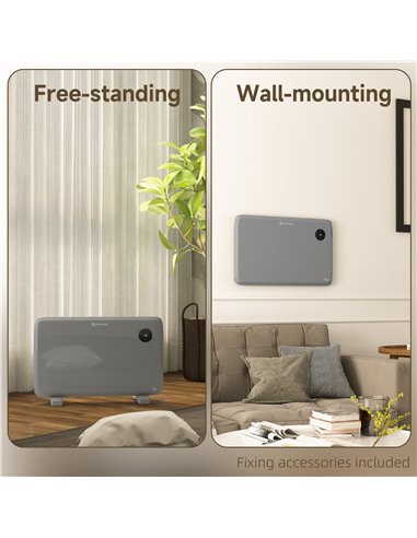 HOMCOM 1200W Electric Convector Heater, Freestanding or Wall Mounted, Space Heater with Adjustable Thermostat, Timer, Grey 820-3