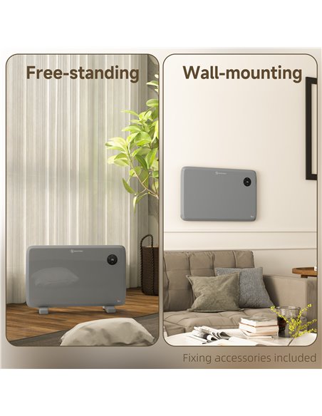HOMCOM 1200W Electric Convector Heater, Freestanding or Wall Mounted, Space Heater with Adjustable Thermostat, Timer, Grey 820-3 - pic 107844 | FastDaddyshop