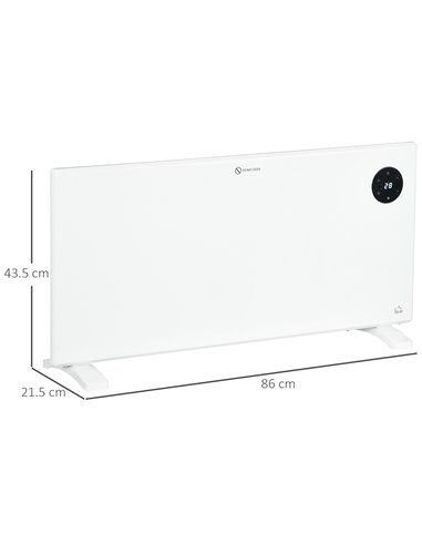 HOMCOM 2000W Electric Convector Heater, Freestanding or Wall Mounted, Space Heater with Adjustable Thermostat, Timer, White 820-