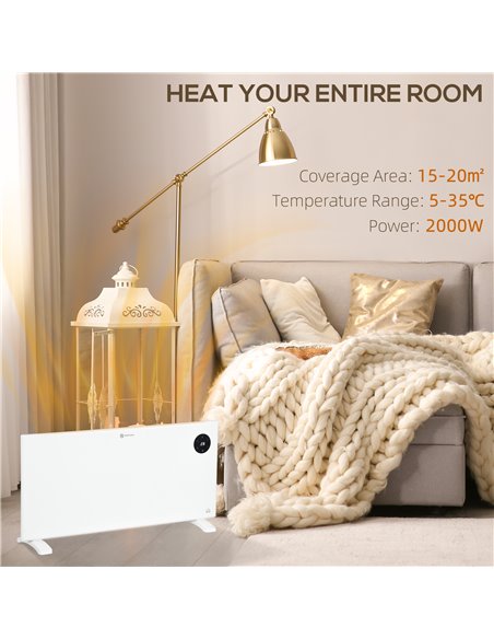 HOMCOM 2000W Electric Convector Heater, Freestanding or Wall Mounted, Space Heater with Adjustable Thermostat, Timer, White 820- - pic 107849 | FastDaddyshop