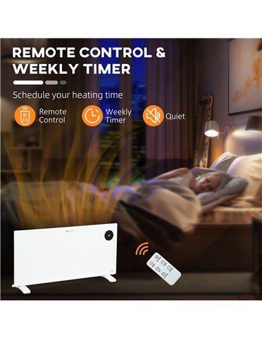 HOMCOM 2000W Electric Convector Heater, Freestanding or Wall Mounted, Space Heater with Adjustable Thermostat, Timer, White 820-
