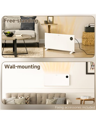 HOMCOM 2000W Electric Convector Heater, Freestanding or Wall Mounted, Space Heater with Adjustable Thermostat, Timer, White 820-