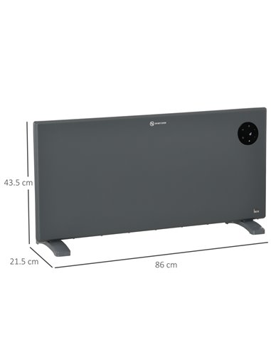 HOMCOM 2000W Electric Convector Heater, Freestanding or Wall Mounted, Space Heater with Adjustable Thermostat, Timer, Grey 820-3