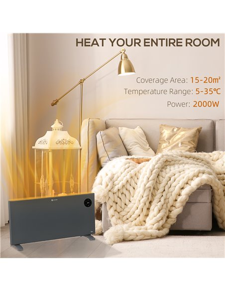 HOMCOM 2000W Electric Convector Heater, Freestanding or Wall Mounted, Space Heater with Adjustable Thermostat, Timer, Grey 820-3 - pic 107858 | FastDaddyshop