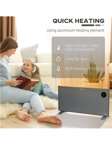 HOMCOM 2000W Electric Convector Heater, Freestanding or Wall Mounted, Space Heater with Adjustable Thermostat, Timer, Grey 820-3