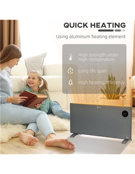 HOMCOM 2000W Electric Convector Heater, Freestanding or Wall Mounted, Space Heater with Adjustable Thermostat, Timer, Grey 820-3 - pic 107859 | FastDaddyshop