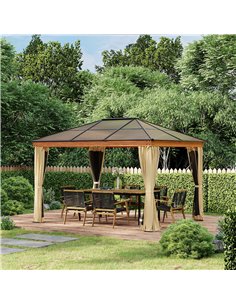 Outsunny 3x3.6 m Hardtop Gazebo Canopy with Polycarbonate Roof, Aluminium and Steel Frame, Nettings and Sidewalls, Khaki 2