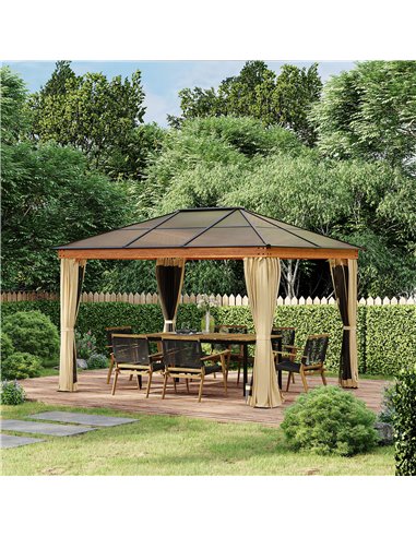Outsunny 3 x 3.6 m Hardtop Gazebo Canopy with Polycarbonate Roof, Aluminium and Steel Frame, Nettings and Sidewalls for Garden, 