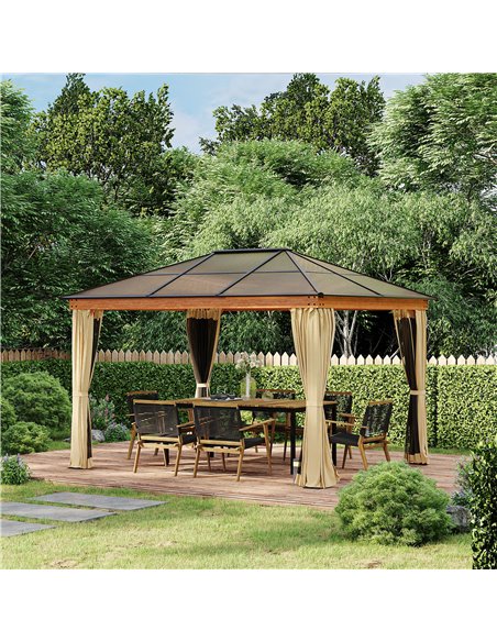 Outsunny 3 x 3.6 m Hardtop Gazebo Canopy with Polycarbonate Roof, Aluminium and Steel Frame, Nettings and Sidewalls for Garden,  - pic 10786 | FastDaddyshop