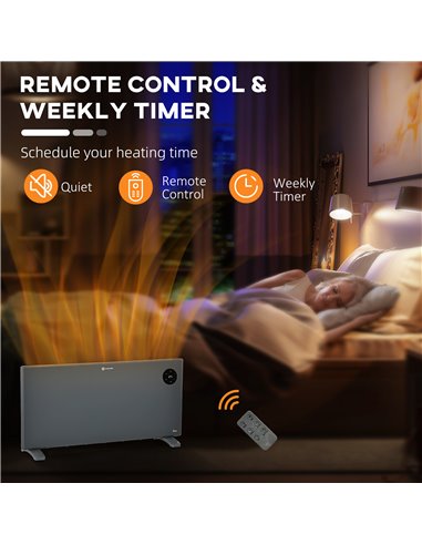 HOMCOM 2000W Electric Convector Heater, Freestanding or Wall Mounted, Space Heater with Adjustable Thermostat, Timer, Grey 820-3
