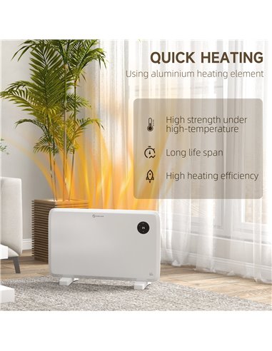 HOMCOM 1200W Electric Convector Heater, Freestanding or Wall Mounted, Space Heater with Adjustable Thermostat, Timer, White 820-