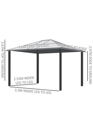 Outsunny 3 x 3.6 m Hardtop Gazebo Canopy with Polycarbonate Roof, Aluminium and Steel Frame, Nettings and Sidewalls for Garden, 