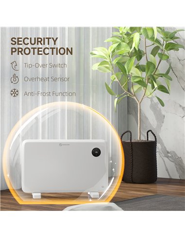 HOMCOM 1200W Electric Convector Heater, Freestanding or Wall Mounted, Space Heater with Adjustable Thermostat, Timer, White 820-