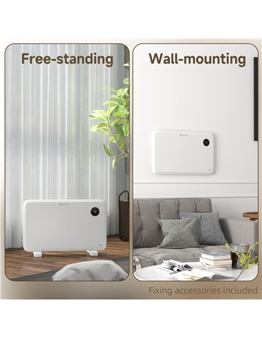 HOMCOM 1200W Electric Convector Heater, Freestanding or Wall Mounted, Space Heater with Adjustable Thermostat, Timer, White 820-