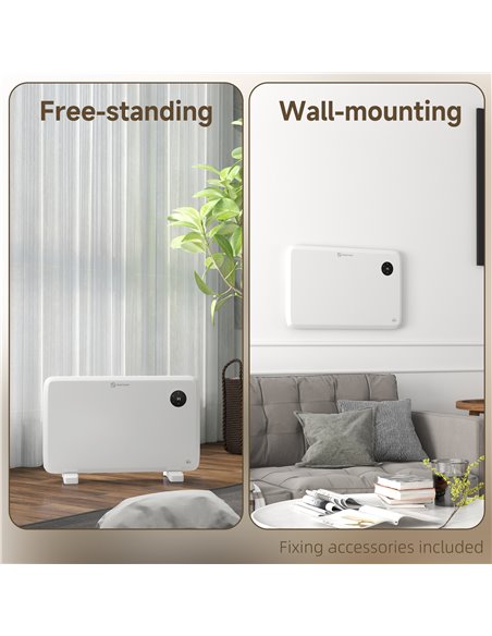 HOMCOM 1200W Electric Convector Heater, Freestanding or Wall Mounted, Space Heater with Adjustable Thermostat, Timer, White 820- - pic 107871 | FastDaddyshop