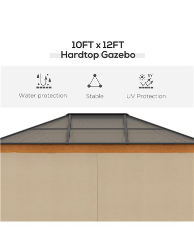 Outsunny 3 x 3.6 m Hardtop Gazebo Canopy with Polycarbonate Roof, Aluminium and Steel Frame, Nettings and Sidewalls for Garden, 
