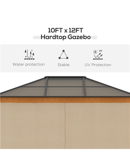Outsunny 3 x 3.6 m Hardtop Gazebo Canopy with Polycarbonate Roof, Aluminium and Steel Frame, Nettings and Sidewalls for Garden,  - pic 10788 | FastDaddyshop