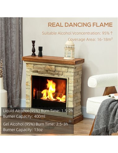 HOMCOM Bioethanol Fire Heater, with Brickwork-Effect Mantelpiece - Brown 820-400V00BN