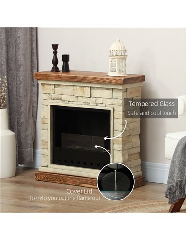 HOMCOM Bioethanol Fire Heater, with Brickwork-Effect Mantelpiece - Brown 820-400V00BN