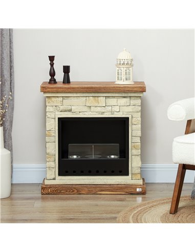 HOMCOM Bioethanol Fire Heater, with Brickwork-Effect Mantelpiece - Brown 820-400V00BN