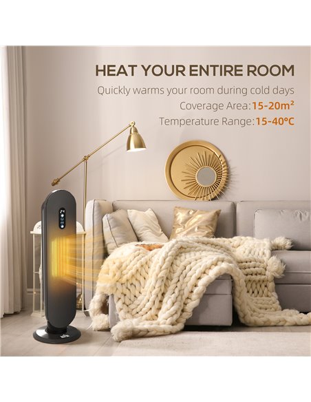 HOMCOM 45° Oscillating Ceramic Space Heater, with Remote - Black 820-281V70BK - pic 107894 | FastDaddyshop