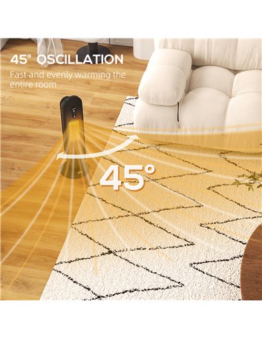 HOMCOM 45° Oscillating Ceramic Space Heater, with Remote - Black 820-281V70BK