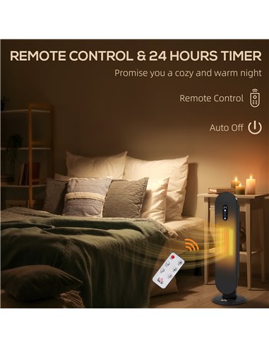 HOMCOM 45° Oscillating Ceramic Space Heater, with Remote - Black 820-281V70BK
