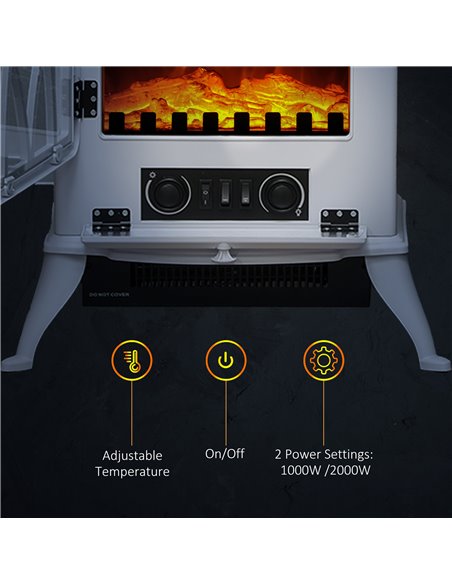 HOMCOM 1kW-2kW Vintage Electric Fireplace Heater - White 820-428V70WT - pic 107904 | FastDaddyshop