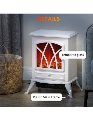 HOMCOM 1kW-2kW Vintage Electric Fireplace Heater - White 820-428V70WT