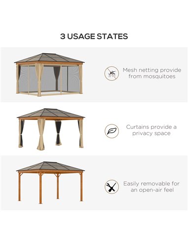 Outsunny 3 x 3.6 m Hardtop Gazebo Canopy with Polycarbonate Roof, Aluminium and Steel Frame, Nettings and Sidewalls for Garden, 
