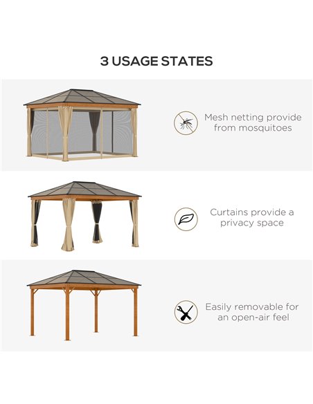 Outsunny 3 x 3.6 m Hardtop Gazebo Canopy with Polycarbonate Roof, Aluminium and Steel Frame, Nettings and Sidewalls for Garden,  - pic 10791 | FastDaddyshop