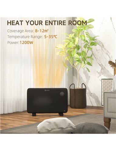 HOMCOM 1.2kW Freestand/On-Wall Electric Convector Heater, with Adjustable Thermostat - Black 820-352V70BK