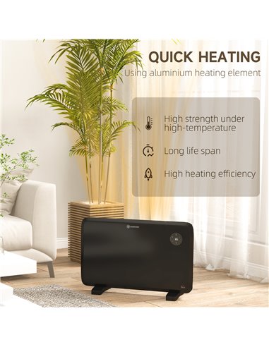 HOMCOM 1.2kW Freestand/On-Wall Electric Convector Heater, with Adjustable Thermostat - Black 820-352V70BK