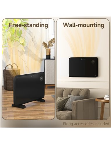 HOMCOM 1.2kW Freestand/On-Wall Electric Convector Heater, with Adjustable Thermostat - Black 820-352V70BK