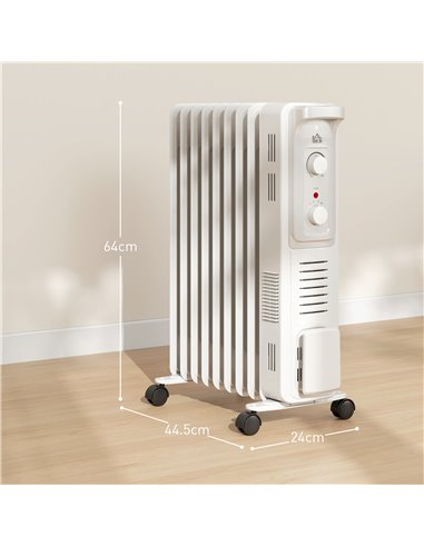 HOMCOM 2000W Quiet Oil Filled Radiator, 9 Fin Energy Efficient Portable Electric Heater with 3 Heat Settings, Adjustable Thermos
