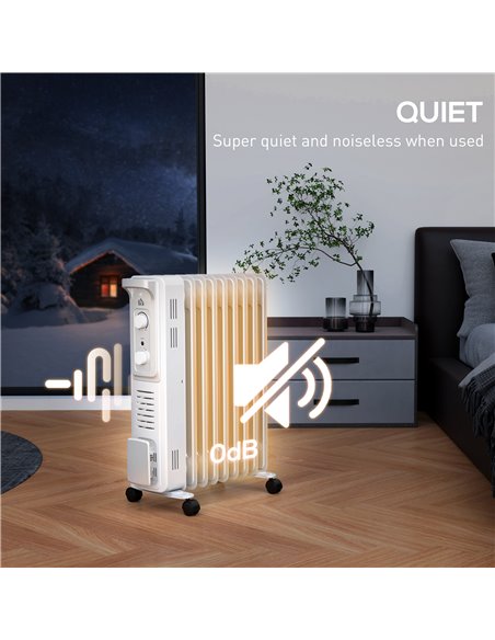 HOMCOM 2000W Quiet Oil Filled Radiator, 9 Fin Energy Efficient Portable Electric Heater with 3 Heat Settings, Adjustable Thermos - pic 107923 | FastDaddyshop