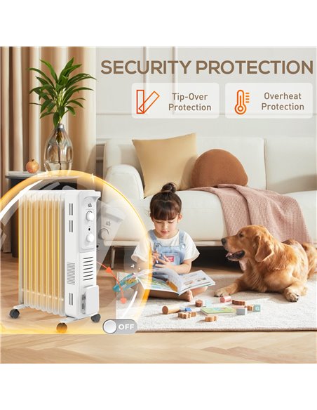 HOMCOM 2000W Quiet Oil Filled Radiator, 9 Fin Energy Efficient Portable Electric Heater with 3 Heat Settings, Adjustable Thermos - pic 107924 | FastDaddyshop