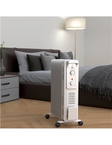 HOMCOM 2000W Quiet Oil Filled Radiator, 9 Fin Energy Efficient Portable Electric Heater with 3 Heat Settings, Adjustable Thermos