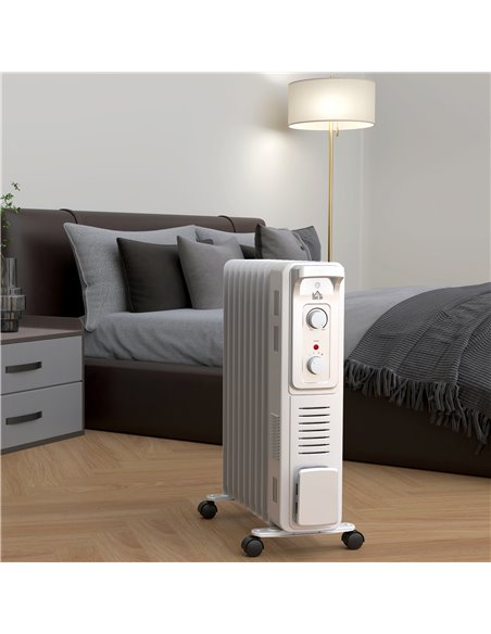 HOMCOM 2000W Quiet Oil Filled Radiator, 9 Fin Energy Efficient Portable Electric Heater with 3 Heat Settings, Adjustable Thermos - pic 107925 | FastDaddyshop