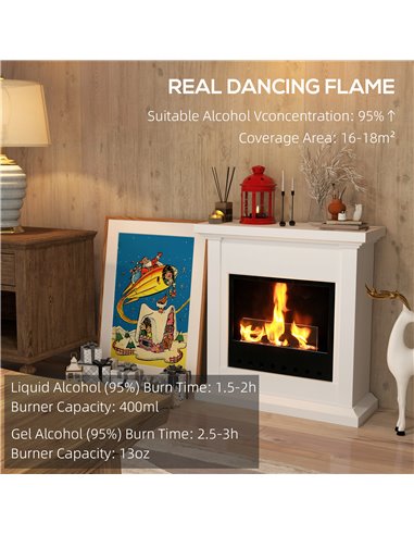 HOMCOM Bioethanol Fire Heater, with Mantelpiece - White 820-399V00WT