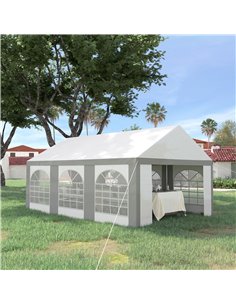 Outsunny 6x4m Marquee Gazebo with Sides, Six Windows and Double Doors, White and Grey 2